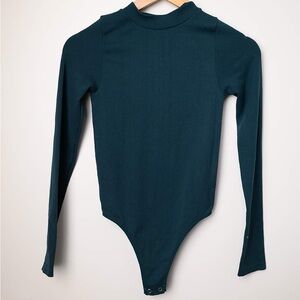 Boutique high end s/m ANWND teal blue bodysuit with thong back ribbed